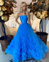 Royal Blue Tulle Ruffles Prom Dresses Sexy Strapless Long Prom Gowns Party Dress New Arrival